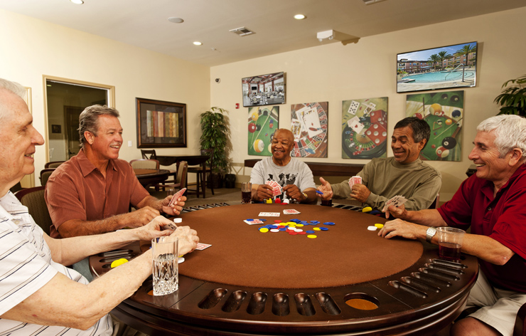 Cards and gaming room - with 5 players and tv in background